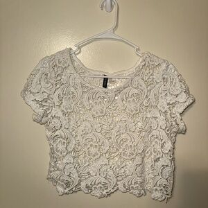 H&M Cream Embellished Crop Blouse